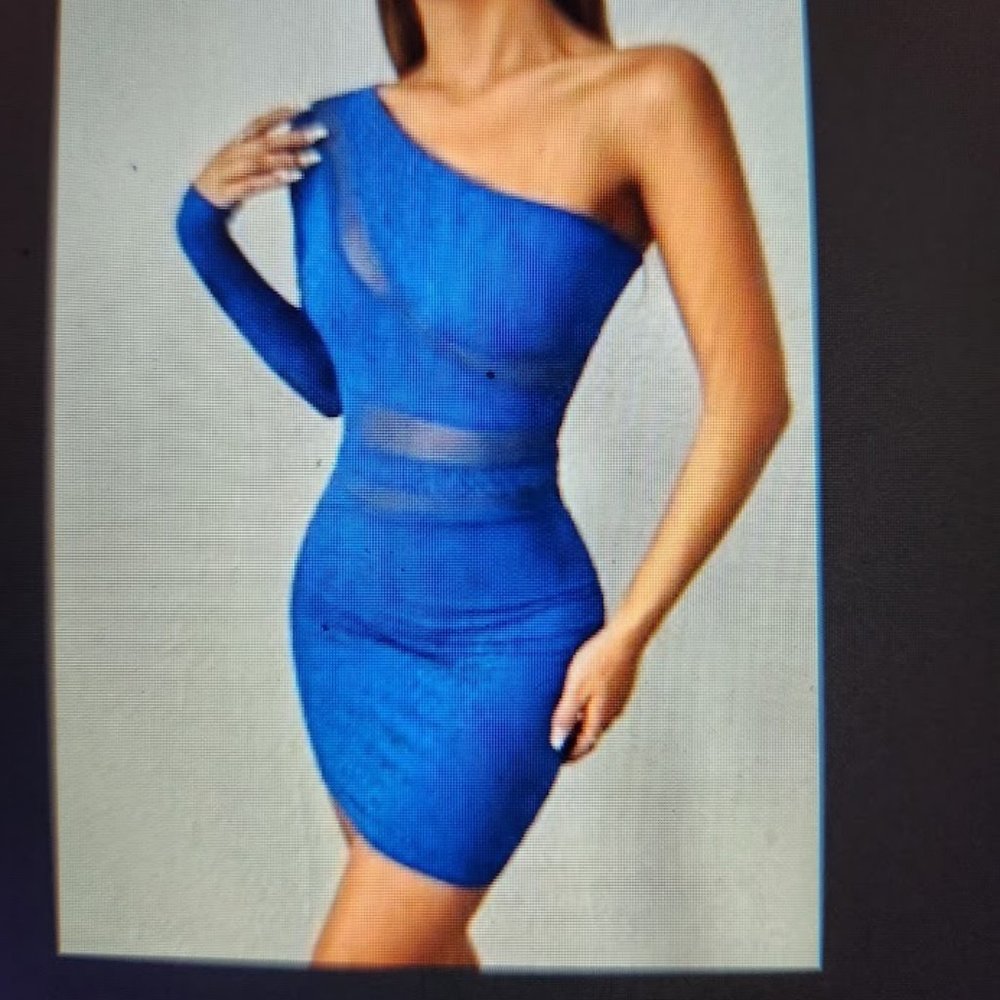 Shimmery Blue One Shoulder Prom Dress